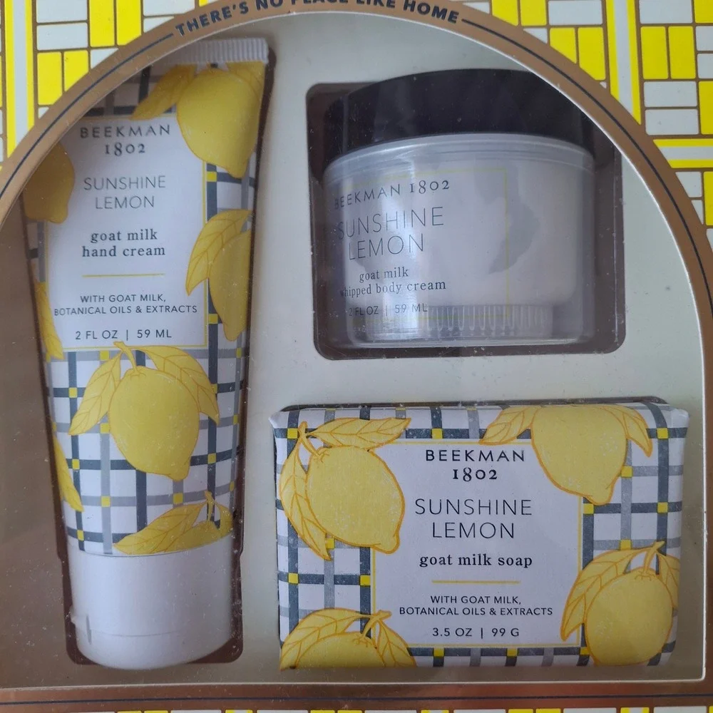 Beekman 1802 Sunshine Lemon Goat Milk Hand Body Cream Soap Care Gift Set Box